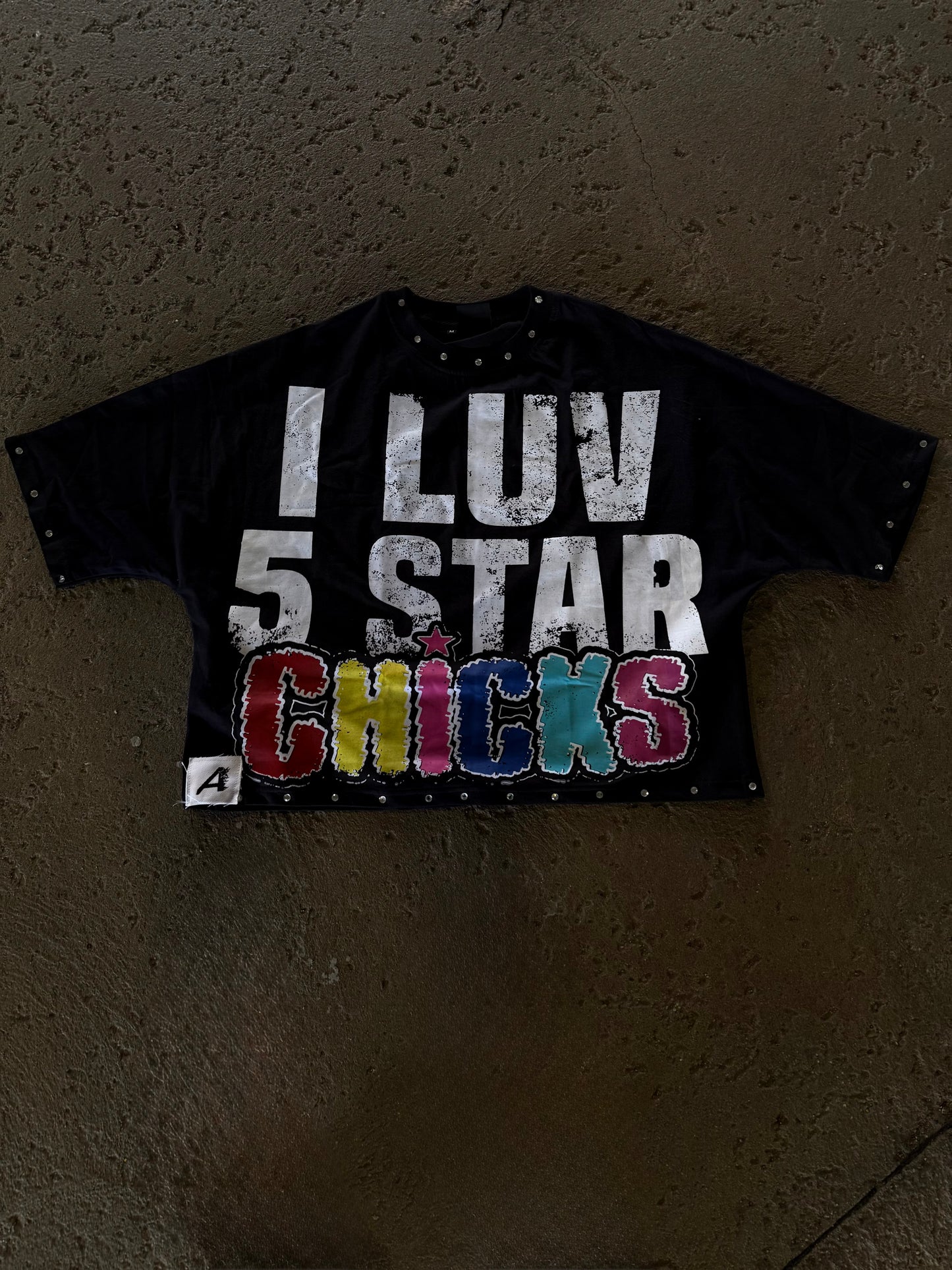 BLACK I LUV 5 STAR CHICKS BOXY TEE